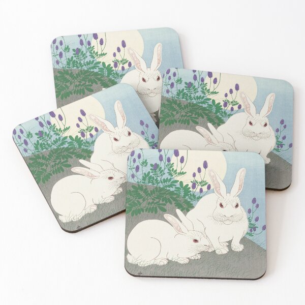 Item preview, TWO WHITE RABBITS AT FULL MOON. OHARA KOSON (1920-1930) designed and sold by metaweb.