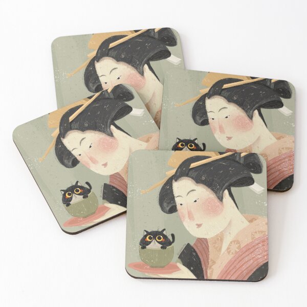 Item preview, Japanese Classic Painting Woman with cat Kabuki UkiyoE designed and sold by lisasaputra.