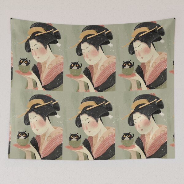Item preview, Japanese Classic Painting Woman with cat Kabuki UkiyoE designed and sold by lisasaputra.