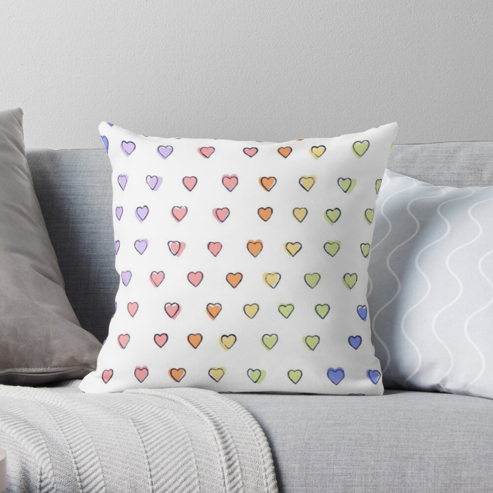 Preppy Watercolor Hearts Inspired in Blue pillow with insert - zip clo –