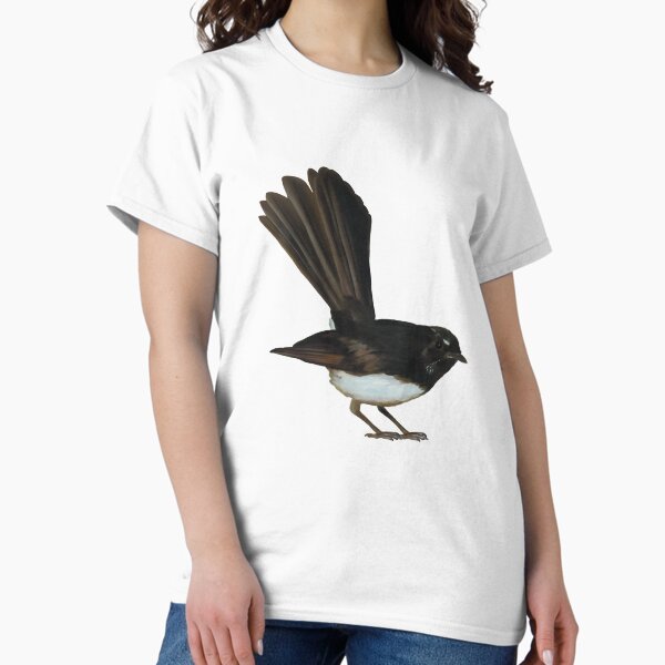Item preview, Australian Willie Wagtail illustration, Willy Wag Tail artwork, cute little bird, backyard bird art designed and sold by PlumpPlumStudio.