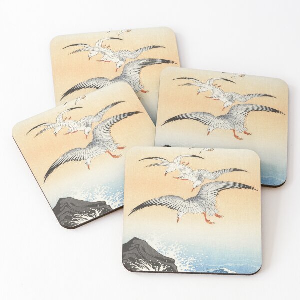 Item preview, FIVE FLYING SEAGULLS ABOVE TURBULENT SEA. OHARA KOSON (1900-1930) designed and sold by metaweb.