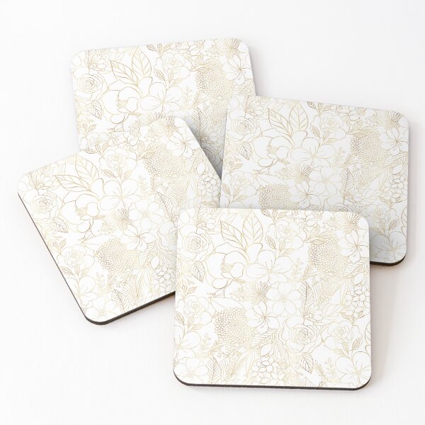 Item preview, Modern Gold White Floral Doodles line art designed and sold by InovArtS.