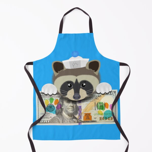 Item preview, Cartoon funny cute face of a fluffy raccoon with white paws and sailor cap on the background of a paper banknote of 100 US dollars and colored animal paw prints designed and sold by GAleksS.