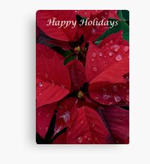 Red Poinsettia Water Drops - Happy Holidays Canvas Print