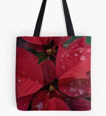 Red Poinsettia Water Drops - Happy Holidays Tote Bag