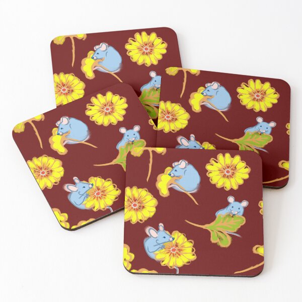 Item preview, Mouse and flower pattern with red background designed and sold by Mary Jane Lange.