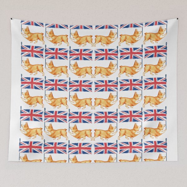 Item preview, Platinum Jubilee Marching Corgis Union Jack Flags Cute Gift designed and sold by TheDerwentPress.