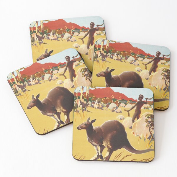 Item preview, AUSTRALIA Outback Hunting Kangaroos Vintage Tourism Travel Promotional Art Poster designed and sold by retroposters.