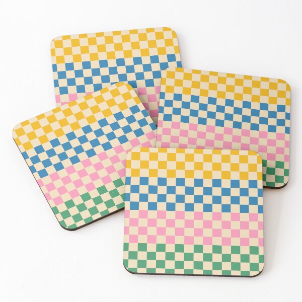Item preview, Retro Check Stripe 4 Pattern in Rainbow Pop Yellow Blue Pink Green Beige designed and sold by kierkegaard.