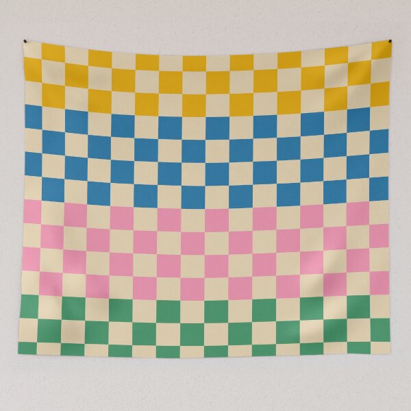 Item preview, Retro Check Stripe 4 Pattern in Rainbow Pop Yellow Blue Pink Green Beige designed and sold by kierkegaard.