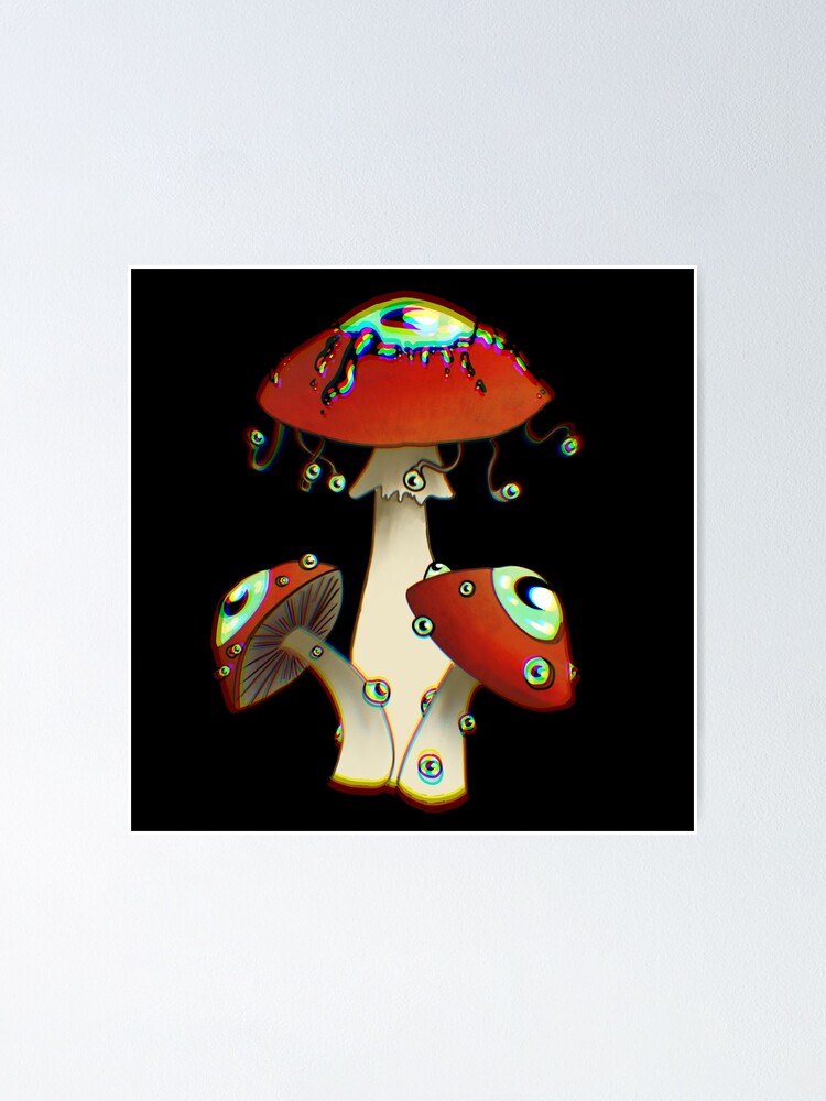 Dreamcore mushrooms with eyes. Glitchy Green red and black | Poster