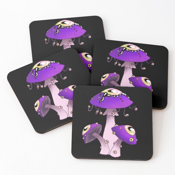 Item preview, Dreamcore mushrooms with eyes. Dreamy purple and black designed and sold by TheDoodlemancer.