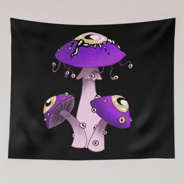 Item preview, Dreamcore mushrooms with eyes. Dreamy purple and black designed and sold by TheDoodlemancer.