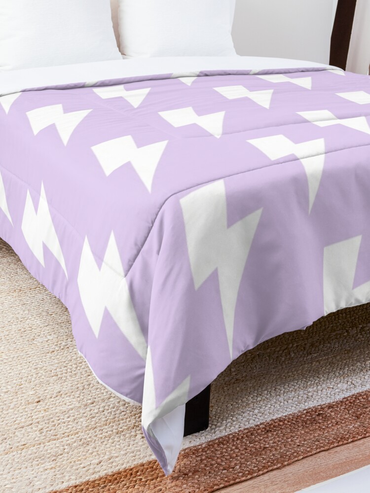 Alternate view of White Lightning Bolt on Lilac Purple Comforter