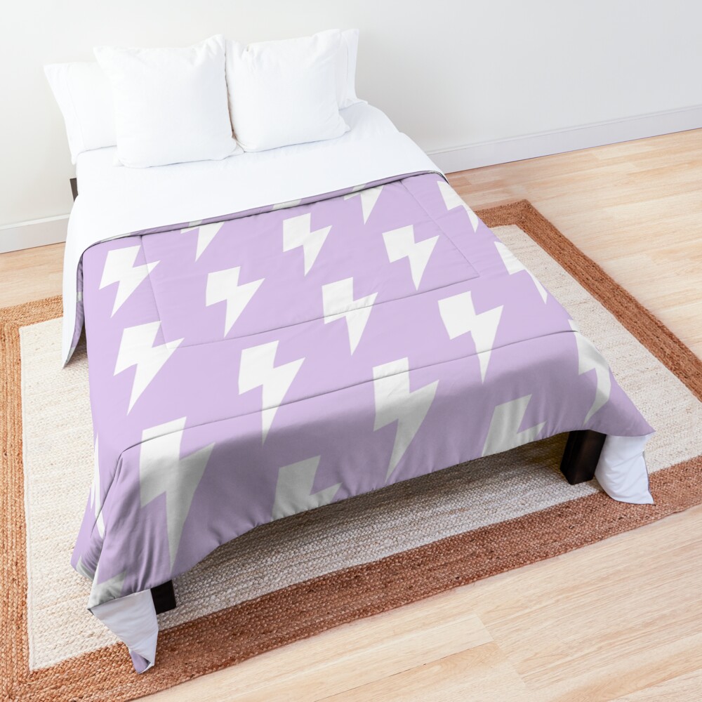 White Lightning Bolt on Lilac Purple Comforter