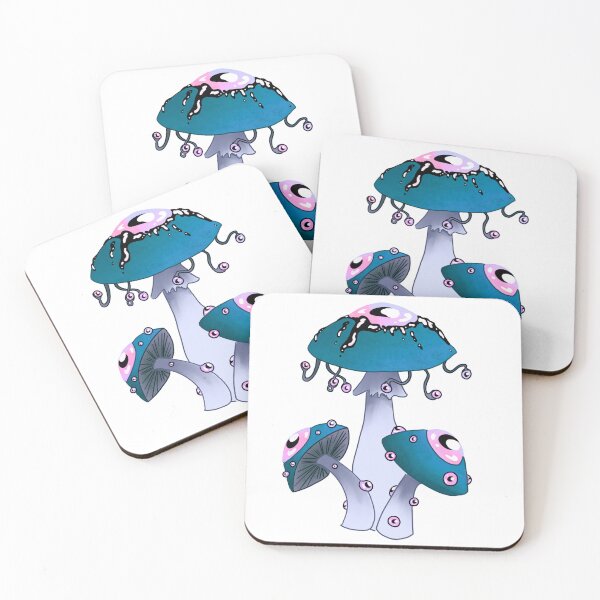 Item preview, Dreamcore mushrooms with eyes. Dreamy turquoise and white designed and sold by TheDoodlemancer.