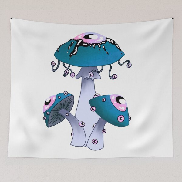Item preview, Dreamcore mushrooms with eyes. Dreamy turquoise and white designed and sold by TheDoodlemancer.