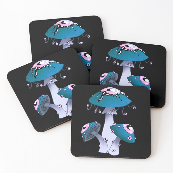 Item preview, Dreamcore mushrooms with eyes. Dreamy turquoise and black designed and sold by TheDoodlemancer.