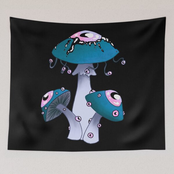 Item preview, Dreamcore mushrooms with eyes. Dreamy turquoise and black designed and sold by TheDoodlemancer.