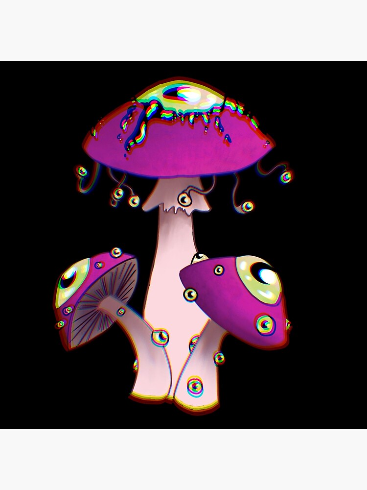 "Dreamcore mushrooms with eyes. Glitchy pink and black" Poster for Sale