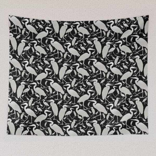 Item preview, Blue Heron Silver on Black Half-drop Repeat 5748 designed and sold by Art in My Loft.