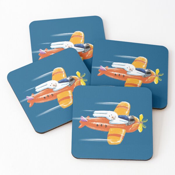 Item preview, Bunny plane on blue background designed and sold by Mary Jane Lange.