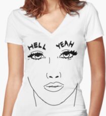 Jenna Marbles Eyebrows "Hell Yeah" Women's Fitted V-Neck T-Shirt