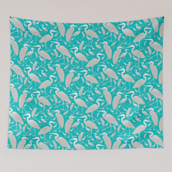 Item preview, Blue Heron Silver on Teal Half-drop Repeat 5748 designed and sold by Art in My Loft.