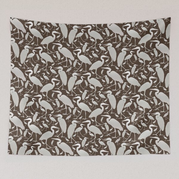 Item preview, Blue Heron Silver on Brown Half-drop Repeat 5748 designed and sold by Art in My Loft.