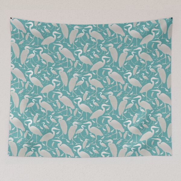 Item preview, Blue Heron Silver on Soft Aqua Half-drop Repeat 5748 designed and sold by Art in My Loft.