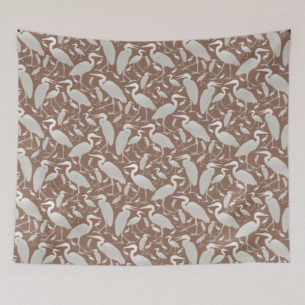 Item preview, Blue Heron Silver on Soft Brown Half-drop Repeat 5748 designed and sold by Art in My Loft.
