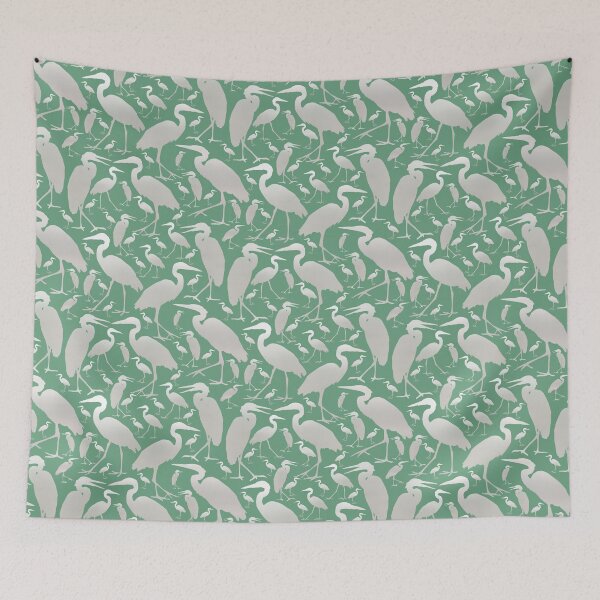 Item preview, Blue Heron Silver on Soft Green Half-drop Repeat 5748 designed and sold by Art in My Loft.