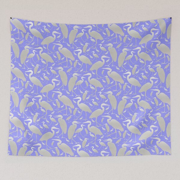 Item preview, Blue Heron Silver on Bright Blue Half-drop Repeat 5748 designed and sold by Art in My Loft.