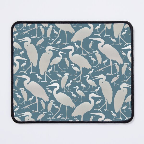 Item preview, Blue Heron Silver on Deep Blue Green Half-drop Repeat 5748 designed and sold by Art in My Loft.