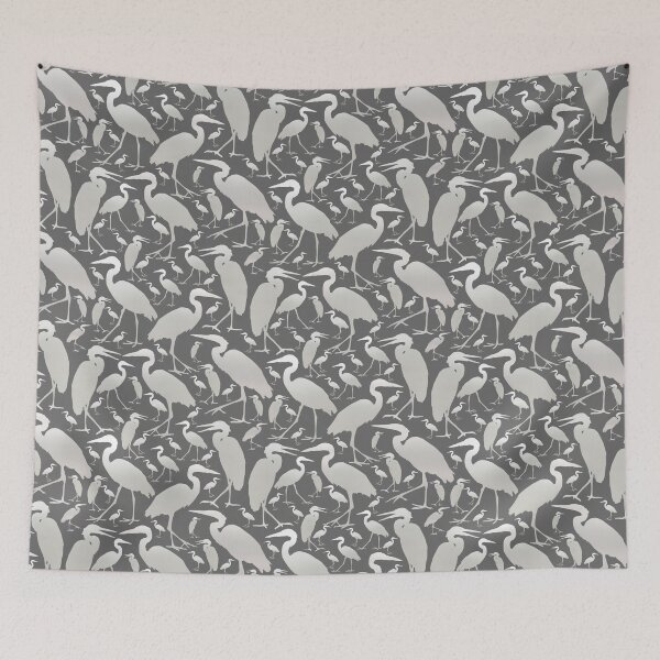 Item preview, Blue Heron Silver on Deep Grey Half-drop Repeat 5748 designed and sold by Art in My Loft.
