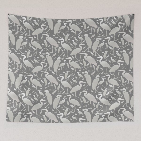 Item preview, Blue Heron Silver on Medium Grey Half-drop Repeat 5748 designed and sold by Art in My Loft.
