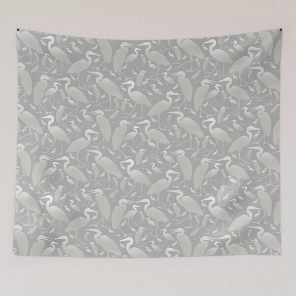 Item preview, Blue Heron Silver on Light Grey Half-drop Repeat 5748 designed and sold by Art in My Loft.