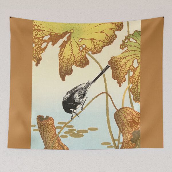 Item preview, Japanese vintage art. Ohara Koson Japanese wagtail on lotus plant. Japanese vintage art designed and sold by el-padre.