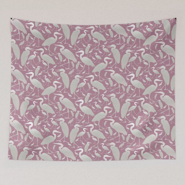 Item preview, Blue Heron Silver on Mauve Half-drop Repeat 5748 designed and sold by Art in My Loft.