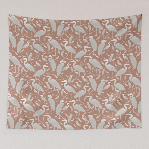 Item preview, Blue Heron Silver on Creamy Brown Half-drop Repeat 5748 designed and sold by Art in My Loft.