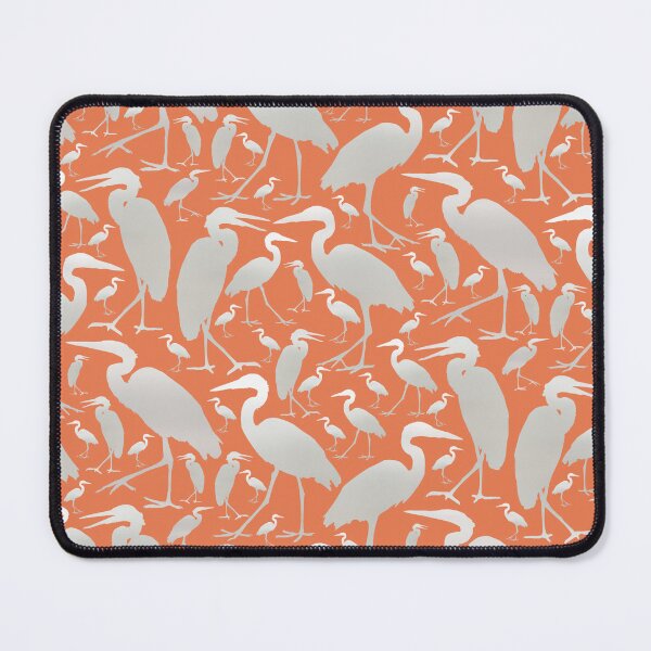 Item preview, Blue Heron Silver on Orange Half-drop Repeat 5748 designed and sold by Art in My Loft.