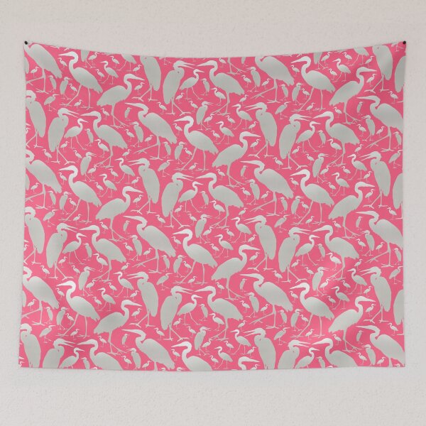 Item preview, Blue Heron Silver on Deep Pink Half-drop Repeat 5748 designed and sold by Art in My Loft.