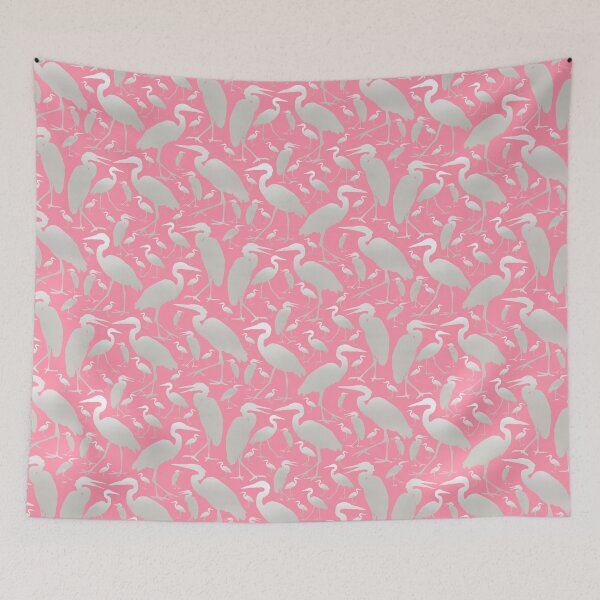 Item preview, Blue Heron Silver on Pink Half-drop Repeat 5748 designed and sold by Art in My Loft.