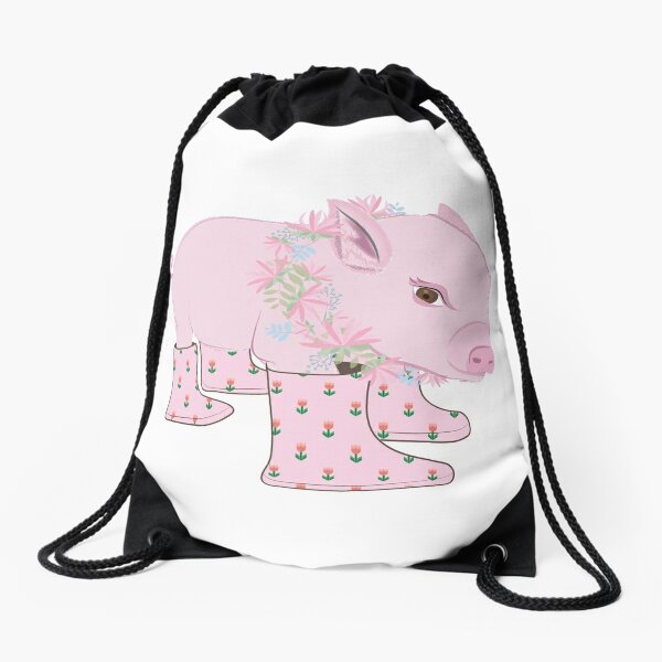 Pink Piglet Drawstring Bag