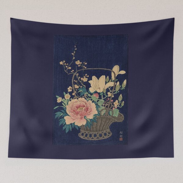 Item preview, Japanese Chrysanthemums Flower Art by Ohara Koson. Bamboo flower basket. Japanese Vintage Print Reproduction. designed and sold by el-padre.