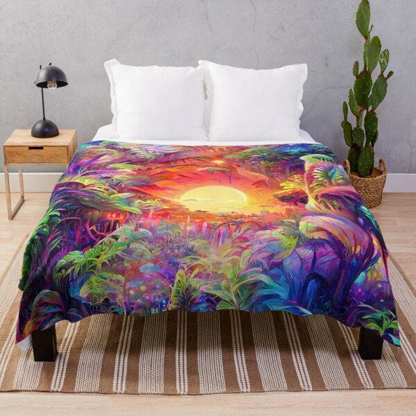 Aperçu de l'œuvre Coucher de soleil psychédélique dans la jungle créée et vendue par wumples.