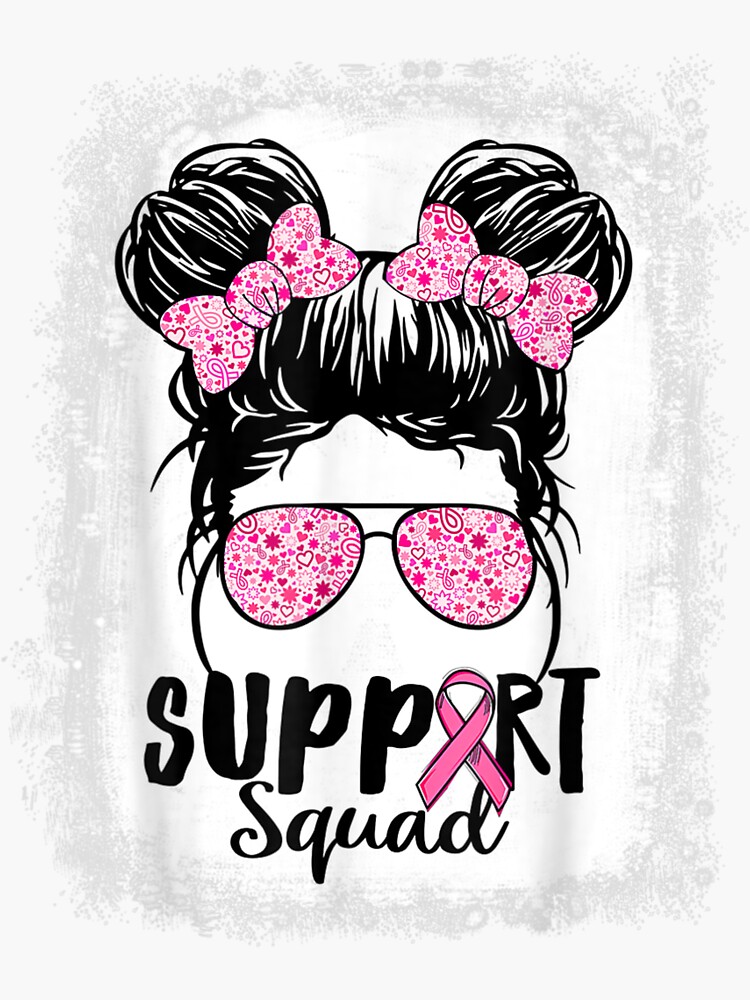 Support Squad Messy Bun Leopard Pink Breast Cancer Bleached Sticker By Nabeelhassands Redbubble 5297