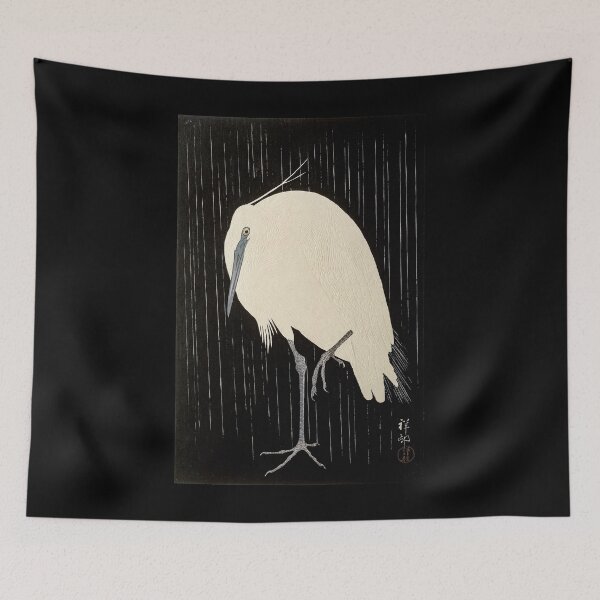 Item preview, Ohara Koson Egret in the rain. Vintage Japanese Art. designed and sold by el-padre.