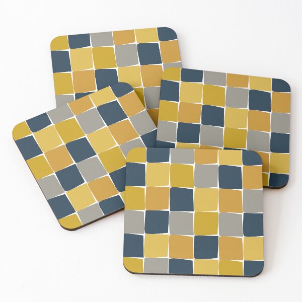 Item preview, Flux Midcentury Modern Check Grid Pattern in Mustard Ochre Navy Blue Grey White designed and sold by kierkegaard.